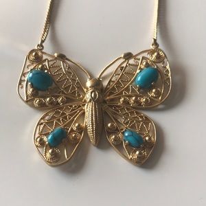 Gold and turquoise butterfly necklace